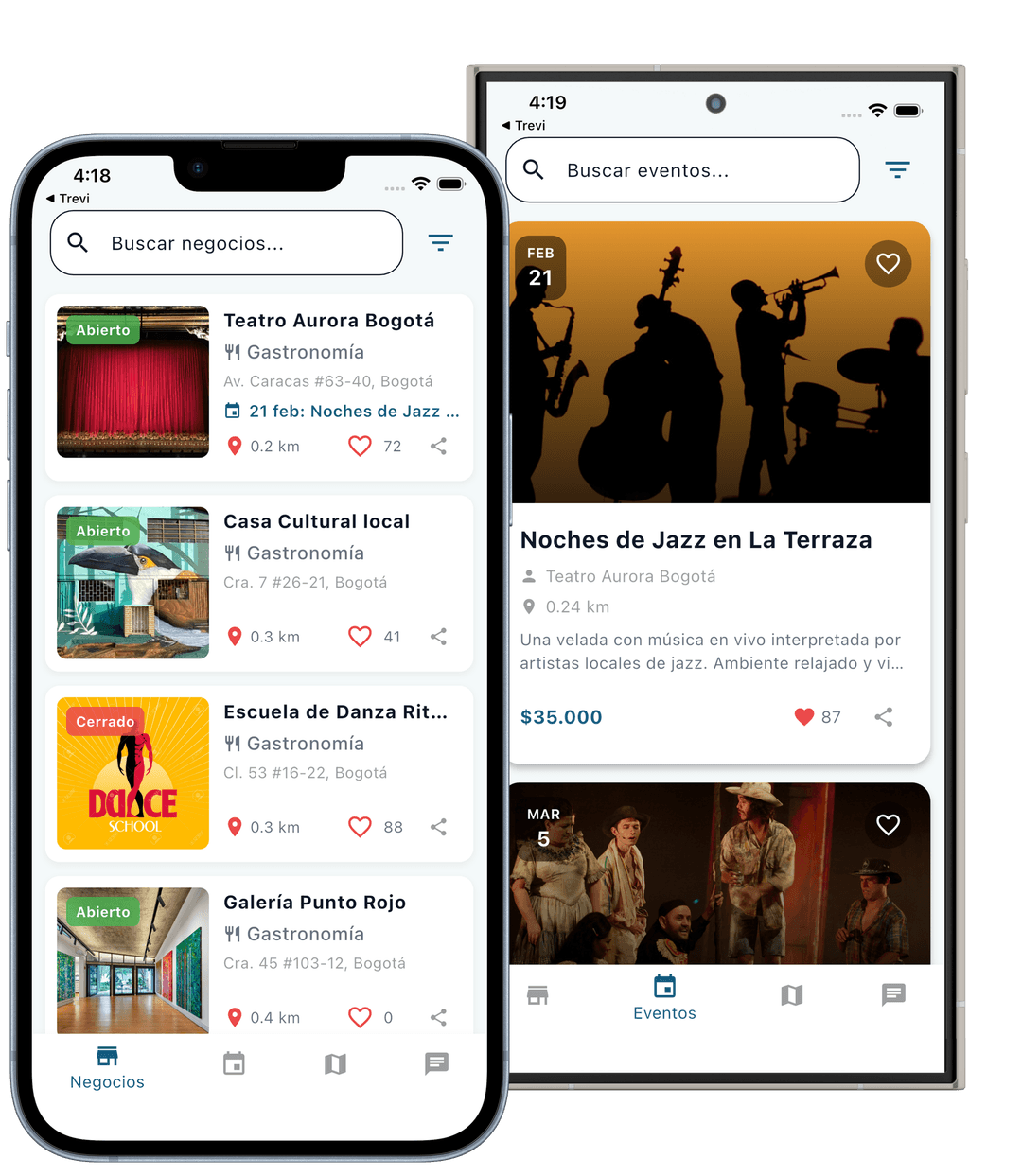 App Trevi — negocios y eventos de Bogotá